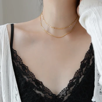 

YUN RUO 18 K Gold Color Double Layer Choker Necklace Snake Chain 2020 Fashion 316 L Titanium Steel Jewelry Woman Gift Never Fade