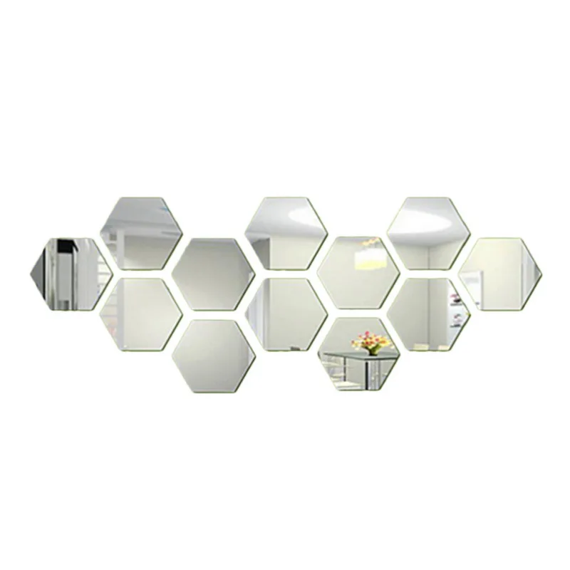 12 шт., 3D шестигранные зеркала, сделай сам, настенные зеркальные наклейки, современное искусство, зеркальные настенные фрески, для дома, гостиной, настенные украшения 8x8 см