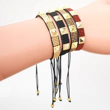 Rttooas MIYUKI браслет для мужчин золотые заклёпки манжеты браслеты ручной работы тканый Регулируемый трос браслет женские ювелирные изделия