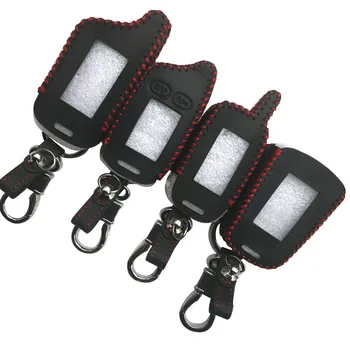 

4PCS Leather Key Case For Starline B9 A9 B92 For Tomahawk 9010 9030 Two Way Car Alarm LCD Remote Control Keychain Fob Cover