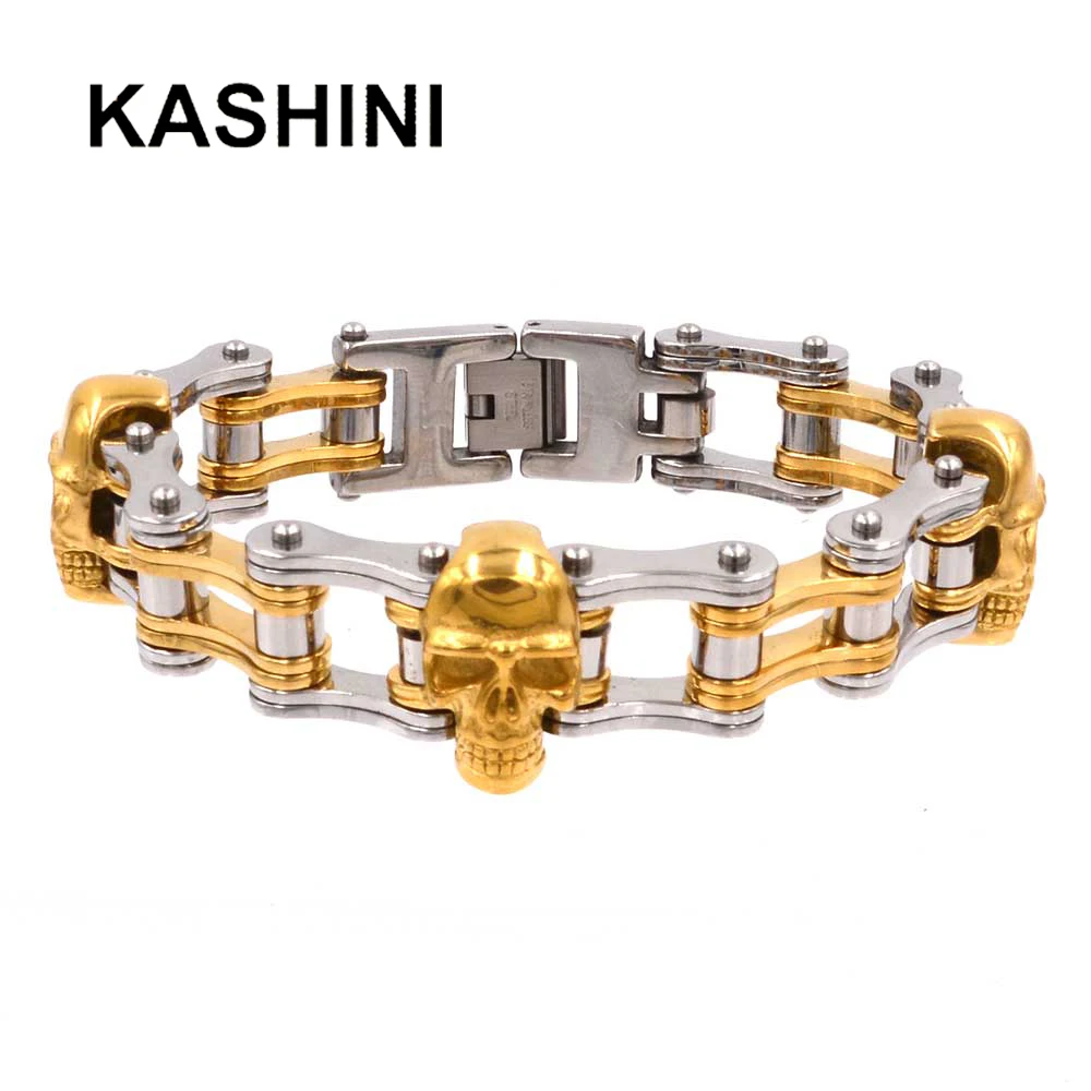 Череп панк мотоцикл цепи браслеты для мужчин 316L нержавеющая сталь золотой Стальной Цвет браслет с фигуркой велосипеда ювелирные изделия для мужчин