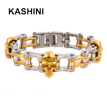 

Punk Motorcycle Chain Bracelet Men's Bike Chain Bracelet Golden Skull Bicycle Chain Bracelet Stainless Steel Chain Bracelet
