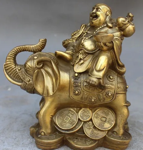 YM 314 Chinese Buddhism Bronze Brass Wealth Auspicious Elephant Maitreya buddha Statue | Дом и сад