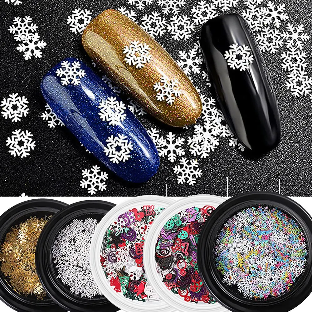 

Christmas Nail Art Snowflake Flakes Gold Glitter Slice Sequins Flakes Mixed Decals 3D Manicure Decorations UV Gel Polish Tips