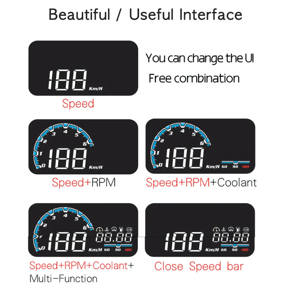 Vjoycar-VH300 자동차 HUD 5.5 헤드 디스플레이, OBD II EUOBD 앞 유리 속도계 프로젝터 자동차 전자 제품 과속 전압 경보