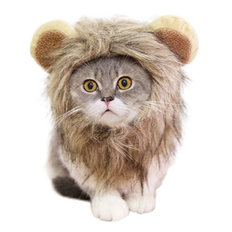 Забавная Милая шляпа для животных Косплей льва грива парик колпачок для кошки Хэллоуин Рождественская одежда нарядное платье с ушками для маленькой кошки собаки щенка