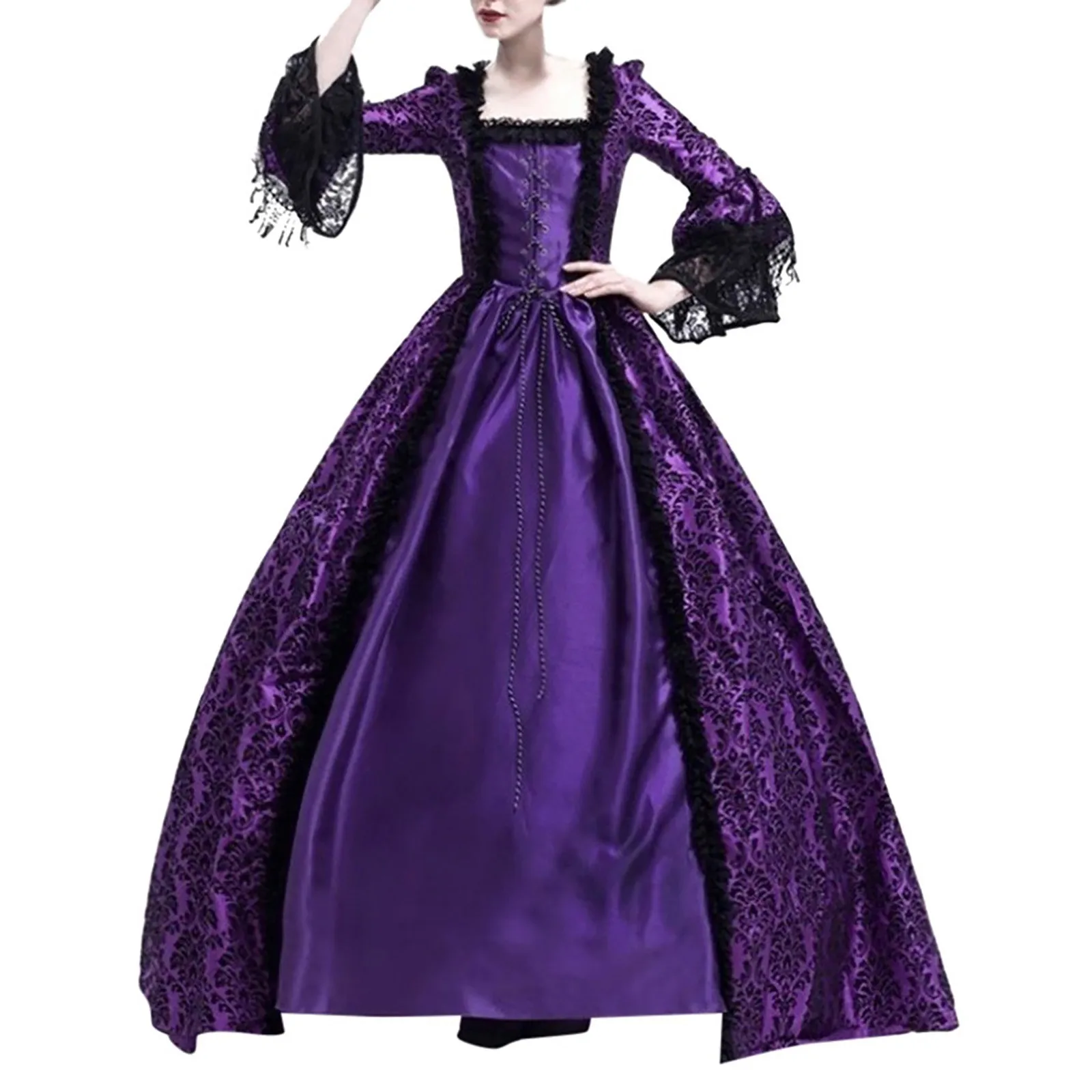 Women Retro Literature Gothic Lace Floor Length Cosplay Retro Long Sleeve Maxi Dress Party Dress vestidos ropa femme Vestidos 2
