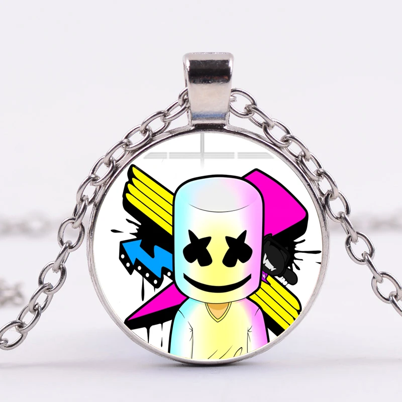 SONGDA Cool DJ Marshmallow Metal Chain Necklace Hiphop Rock Fun Cartoon Figures Print Glass Cabochon Pendant Necklace Party Gift - Окраска металла: Style 3