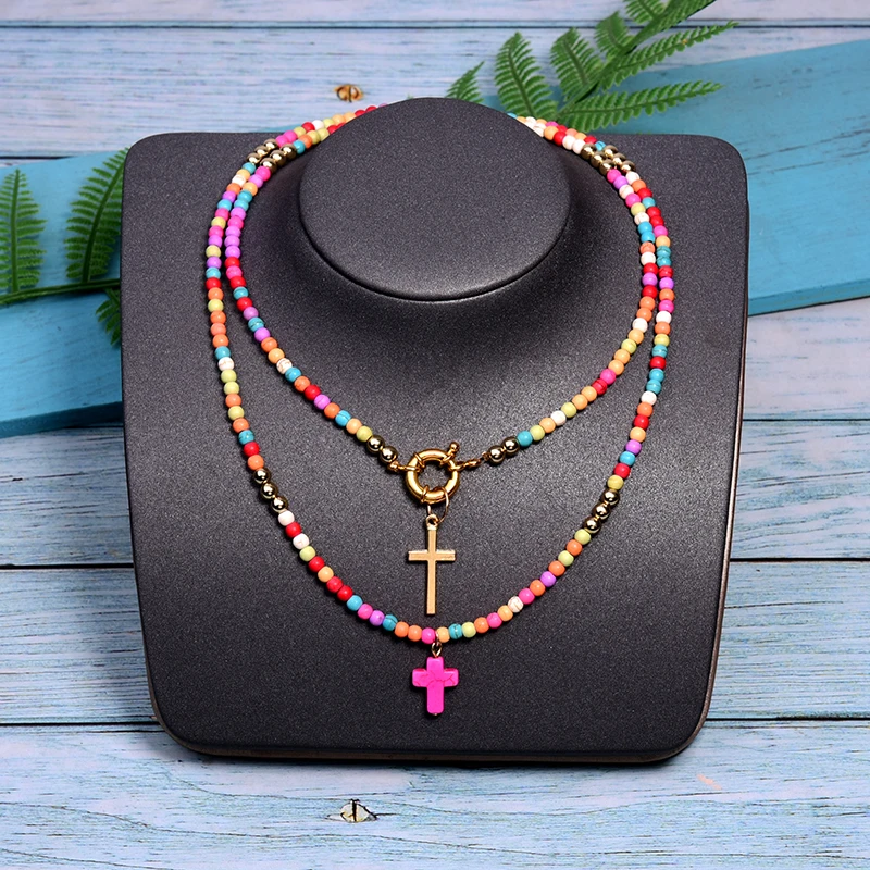 MOON GIRL 85cm Long Cross Pendant Necklace for Women Fashion Colour