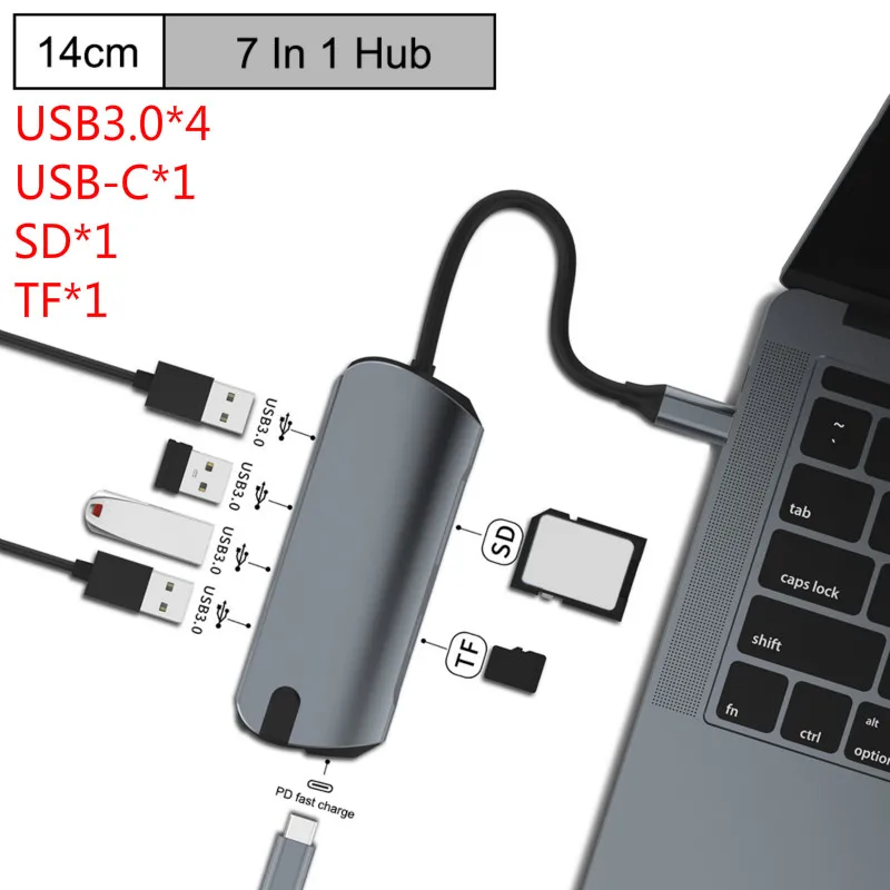 Grey 8 в 1 концентратор USB C type C для мульти USB 3,0 концентратор USB-C 3,0 сплиттер 3 порта USB концентратор HDMI адаптер док-станция для MacBook Pro huawei P30/P20 - Цвет: Grey