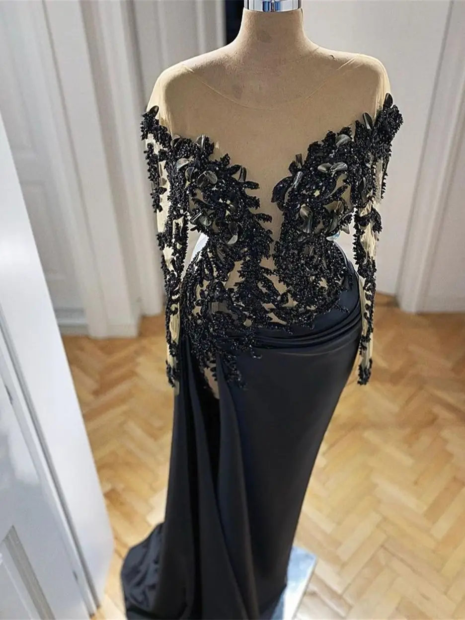 evening dresses for women Arabic Black Lace Mermaid Evening Dress Appliques Beaded Dubai  Formal Prom Dresses Women Wedding Party Gowns Vestidos petite formal dresses Evening Dresses