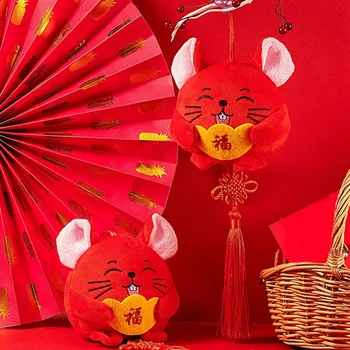 

New Year Rat Ornament Decorations Chinese New Year of Rat Toy Year of the Rat Festival Decoration Good Luck Plush Mouse 2 Pieces