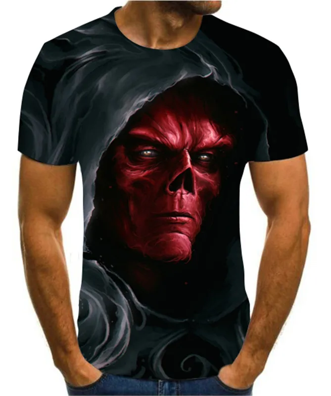 

Summer summer men's T-Shirt New 3D printing t-shirt men's skull devil T-shirt Summer Black T-Shirt round neck beach T-shirt