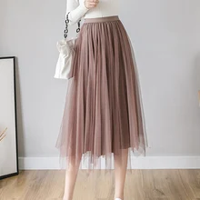 JUAYKALA вечерние юбки эластичный Высокая Талия Длинные Тюлевая юбка Для женщин АСИММЕТРИЧНЫМ ПОДОЛОМ сетки юбка-пачка Женская можно носить на обе стороны