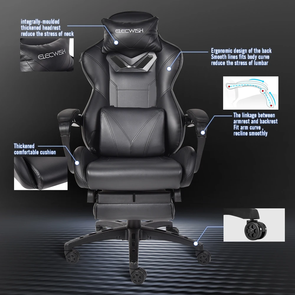  Massage Gaming Chair High-Back Ergonomic Pu Leather Racing Computer Task Seat
