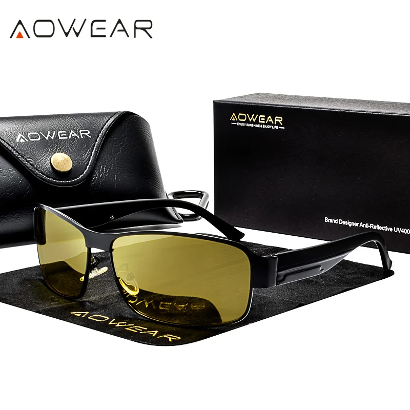  culos Aowear Hd Polarizado Vis o Noturna Masculino Retr Amarelo 