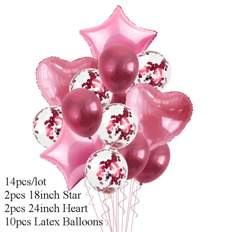 Heart Star Confetti Balloon Metallic Chrome Ballon Happy Birthday Party Decoration Kids Air Balls Adult Wedding Globos
