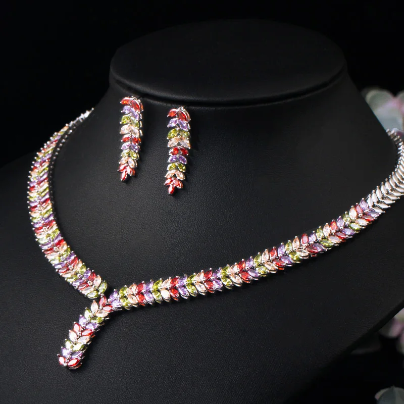 CWWZircons Gorgeous White Gold Color African Nigerian Design Fashion Bridal Wedding CZ Crystal Jewelry Set for Women Party T035|jewelry sets
