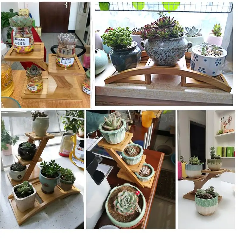 Desktop multi-layer flower stand green radish meat wood floating window balcony living room office mini flower pot shelf