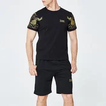 

ZITY Summer Printed Tracksuit Men Casual T Shirt+Shorts Set Fashion 2 Piece Set Mens Sweat Suits Beach Tee Shirts Set Sportsweat
