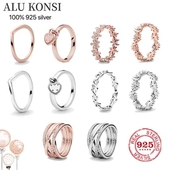 Anillo de plata esterlina 100% 925 para mujer, accesorio Original, compatible con pareja, temperamento, joyería de lujo, gran oferta