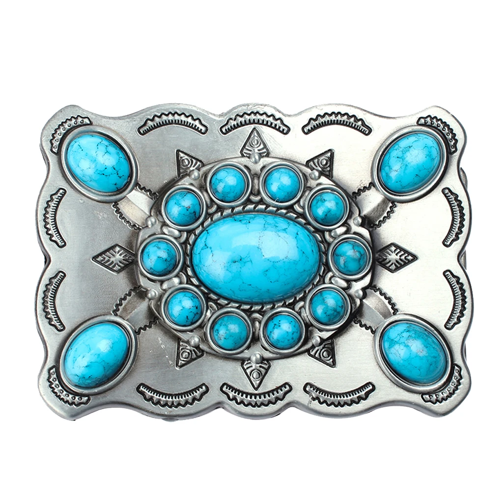 Men's Classic Cowboy Belt Buckle Synthetic Turquoise Western Buckles 9x7.5cm