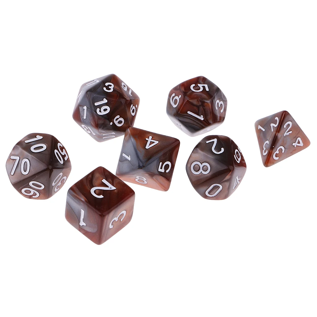 7x многогранные кости многогранные D4-D20 для вечерние настольные игры MTG DND игрушки многогранные Кубики для вечеринок - Цвет: Coffee 16mm