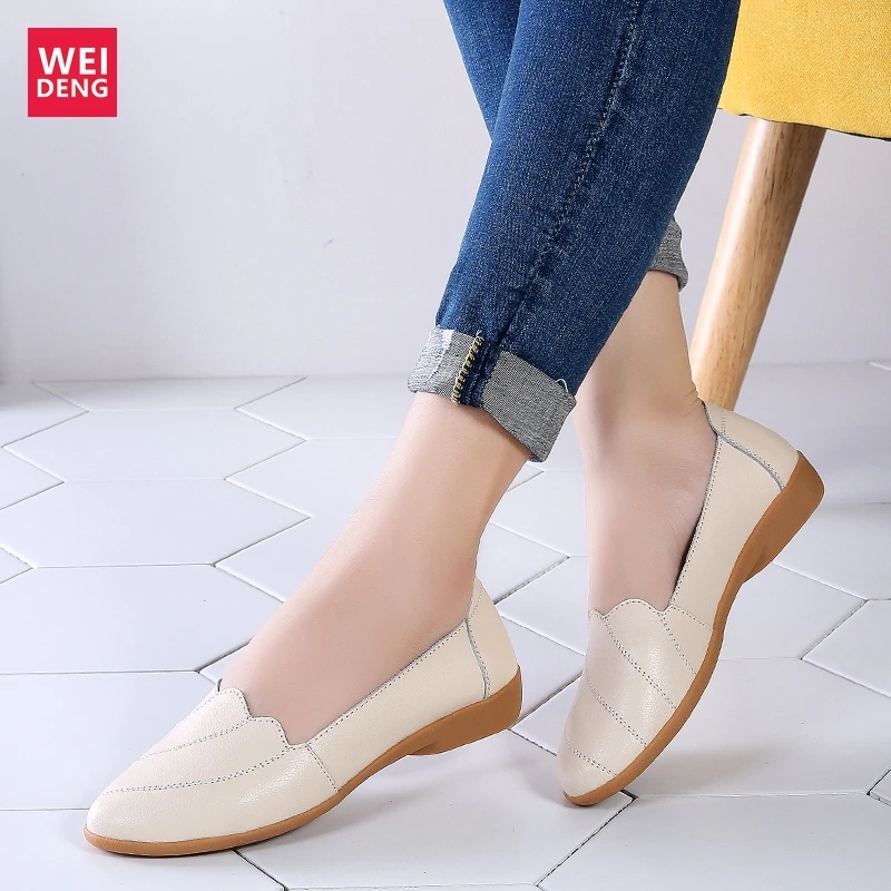 

WeiDeng Increase 3cm Women Genuine Leather Leisure Shoes Casual Flat Female Slender Slip On Breathable Soft Light Heel Height