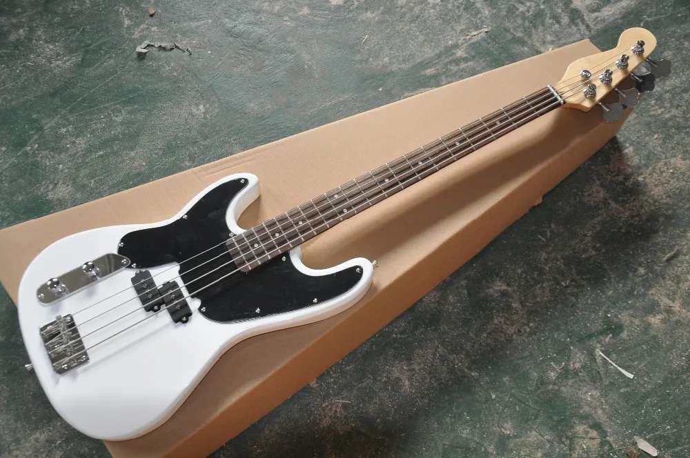 

4-String Bass Guitar,White Color Body,Left-hand Version,2 Open Single Pickups,Black Pickguard and can be Customized