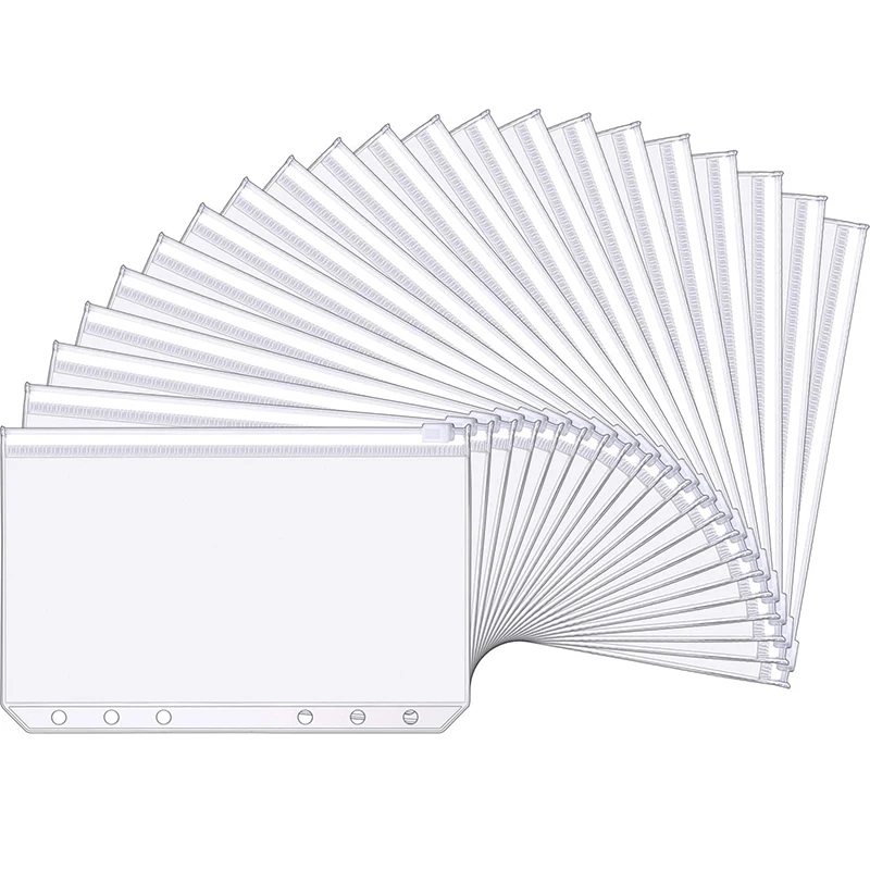 

A6 Size 6 Holes Binder Pockets, Binder Zipper Folders, Zipper Loose Leaf Bags for Documents Notebooks Cards, 15 Pcs