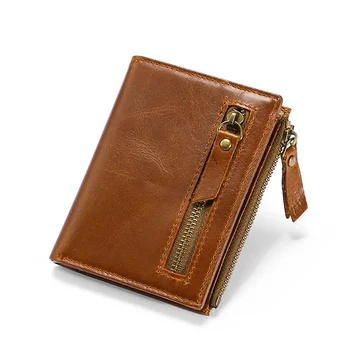 

PFID Genuine Leather Wallet Women Men Oil Wax Cowhide Credit Card Holder Top Quality Retro Purse Male Fashion New Short Wallets