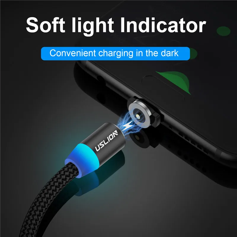 Магнитный USB кабель USLION со светодиодной подсветкой Type C для быстрой зарядки