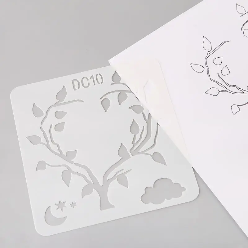 12Pcs Flower Heart Drawing Molds Plastic Children Painting Stencils DIY Paper Art Craft Card Label Scrapbook Toy