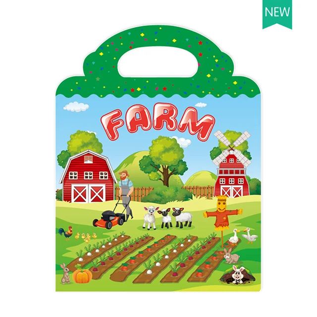 Children's Reusable Stickers Books Kawaii Stationery Stickers for Kids Early Education Cartoon Cute Stickers for Children Gift Farm-Reusable