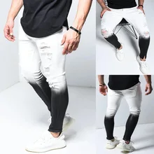 Mens Cool Designer Brand Gradient Jeans Skinny Ripped Destroyed Stretch Slim Fit Hop Hop Pants With Ankle Zipper For Men Jeans Mens Cool Designer Brand Gradient Jeans Skinny Ripped Destroyed Stretch Slim Fit Hop Hop Pants With Ankle Zipper For Men Jeans