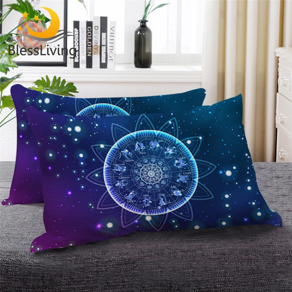 

BeddingOutlet Zodiac Sleeping Throw Pillow Lotus Mandala Down Alternative Body Pillow Galaxy Astrology Hippie Bedding 1pc
