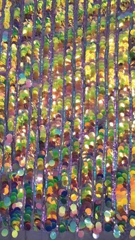 

stock 5yards/bag Rainbow embroidered circular sequin stripe pattern fashion new fabric for wedding dress design LF64#