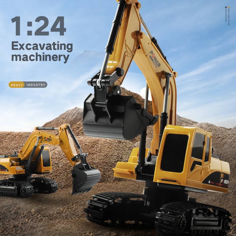 1:24 RC Car Excavator Radio Controlled Cars Tractor Model Engineering Vehicle Digging Soil Truck Sound Toys For Boys Kids Gifts 2