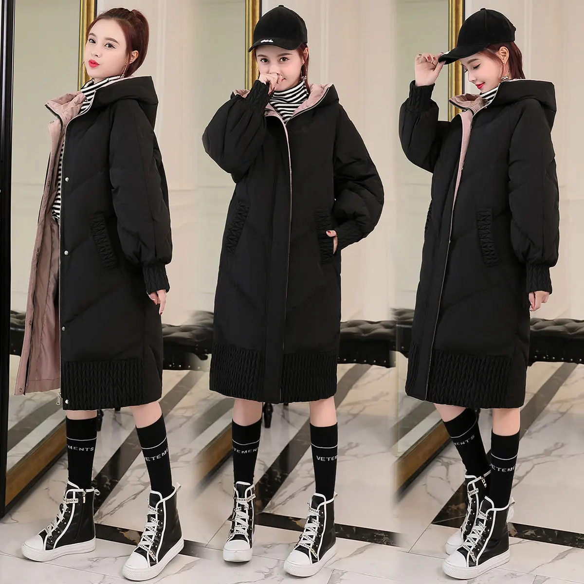 

Winter WOMEN'S Dress down Jacket Cotton-padded Clothes Mid-length Korean-style INS down Coat over-the-Knee Cotton-padded Clothes