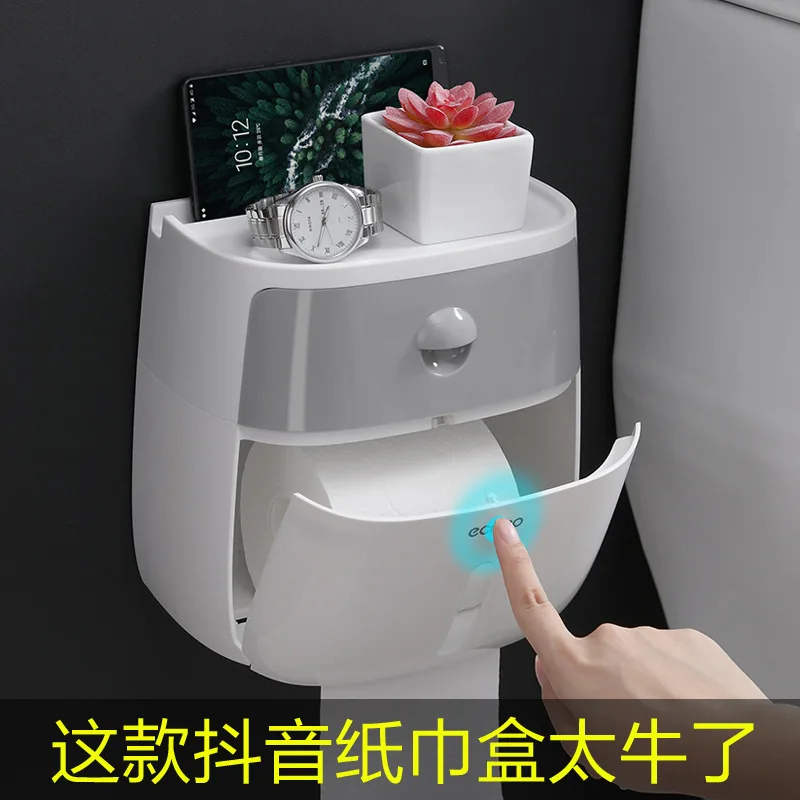 

Ecoco Ecoco Double Layer Tissue Box Shelf Bathroom Toilet Cardboard Box Household Hole Punched Creative Waterproof