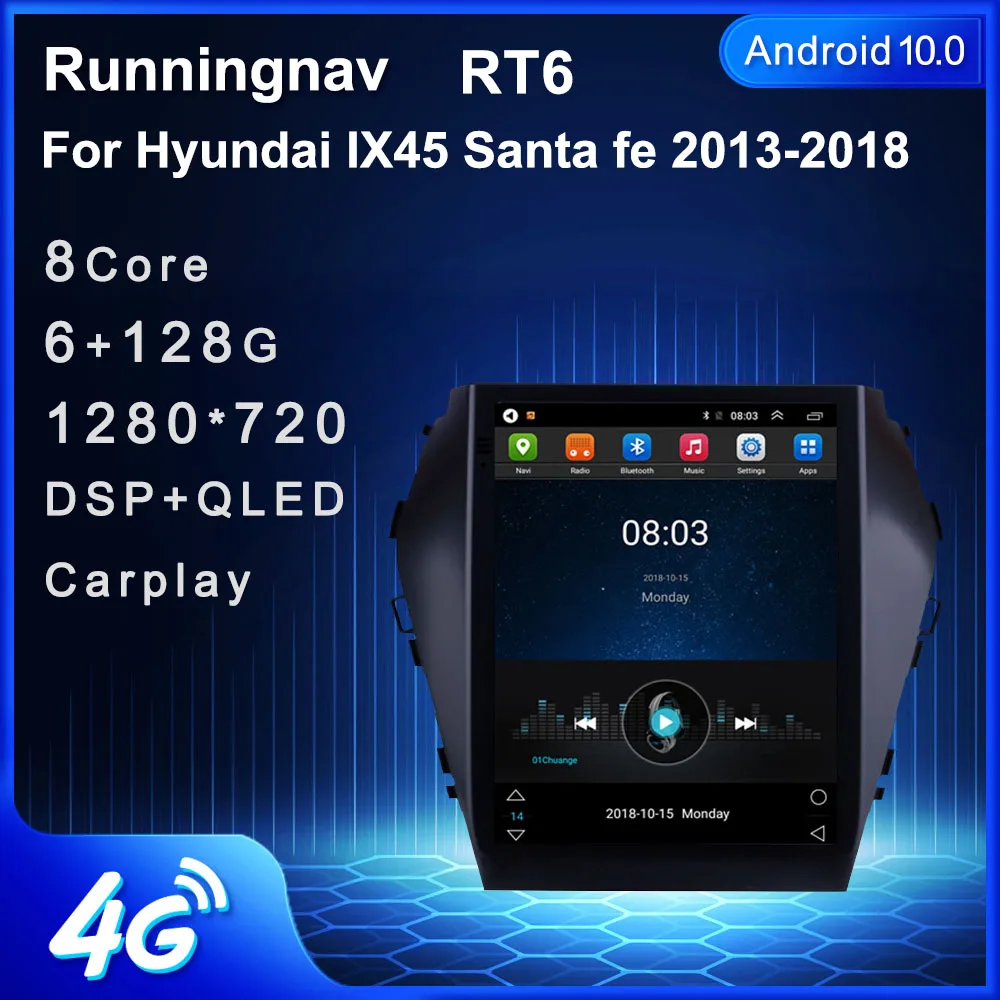 4G LTE Android 10 для Hyundai IX45 Santa fe 2013-2018 Tesla Тип Мультимедиа стерео автомобильный DVD плеер
