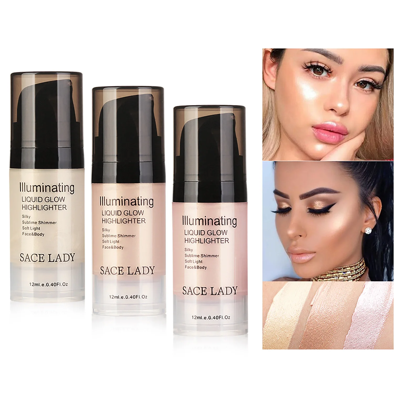 

3 color highlight liquid face lip body universal brightening liquid burst spot SL243 12ml maquillaje profesional foundation