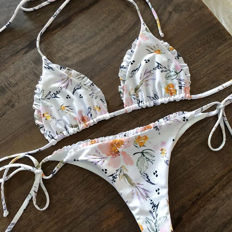 

Floral Mini Thong Bikini Push Up Swimwear High Waisted Bathing Suits Swimming Suit for Women 2 Piece Swimsuit Bikinis 2019 Mujer