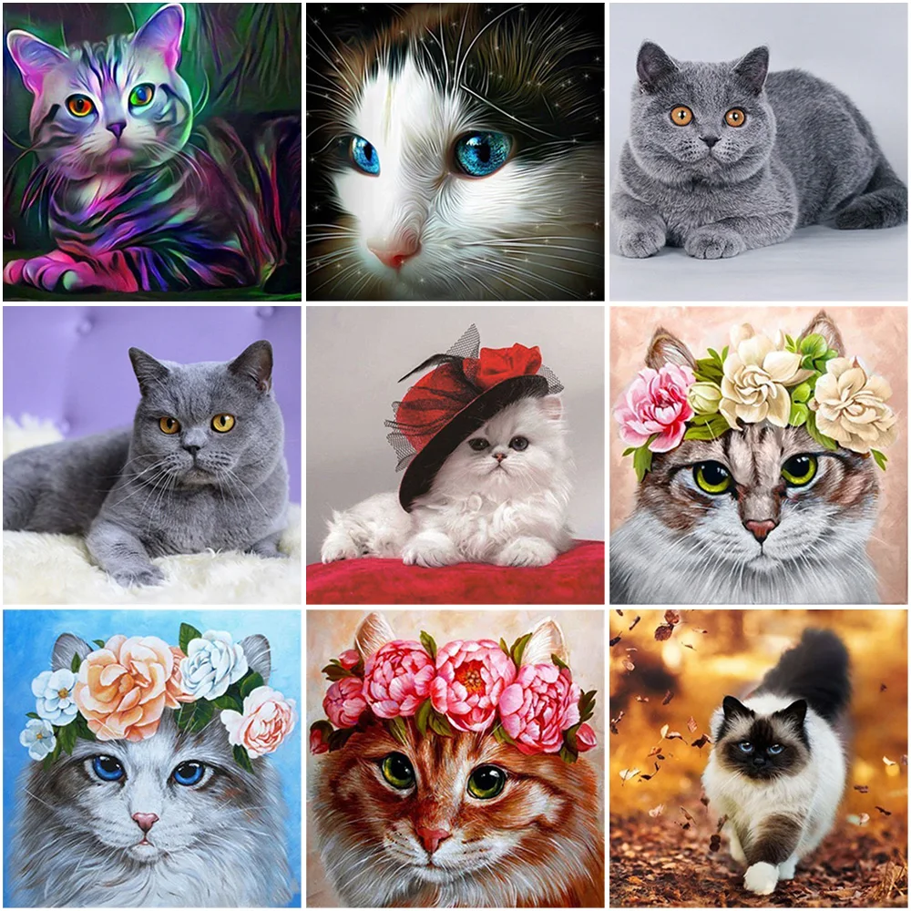 Кошка 5D алмазная Картина Вышивка крестом Полный Круглый сверло Стразы DIY