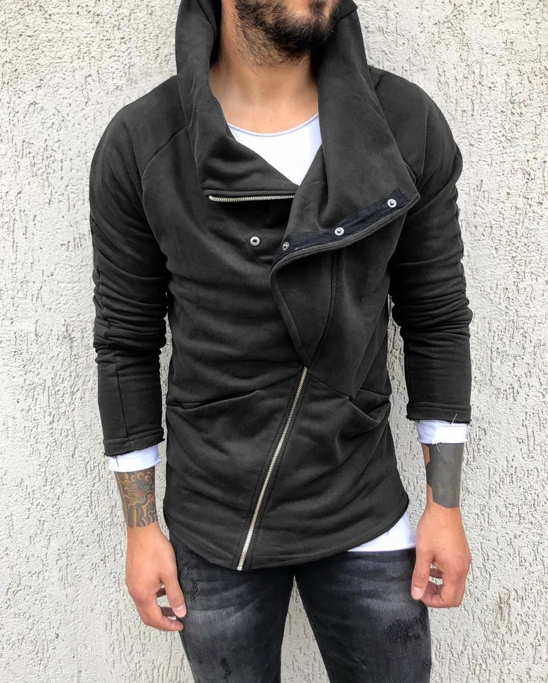 

Cross-border hot selling 2020 autumn/winter men in solid color hoodie, long sleeve cardigan, casual slim-fit with velvet