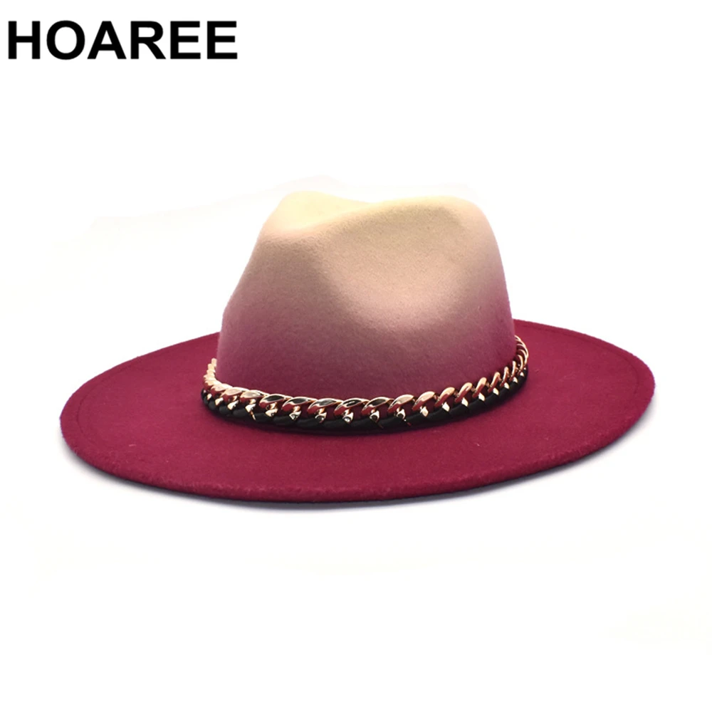 Felt Caps Wide Brim Hats for Women Men Gradient Color Winter Autumn Imitation Woolen Ladies Fedoras Top Hat Red Green Blue
