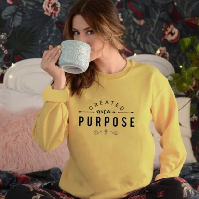 US $13.27 Created with A Purpose Crewneck Sweatshirt Women Christian Harajuku Hoodie Autumn Long Sleeve Jesus