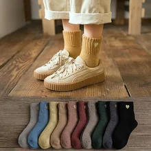 Зимние теплые женские шерстяные носки с милой вышивкой love, женские плотные носки, дышащие теплые носки для холодной погоды, Зимние Модные женские носки