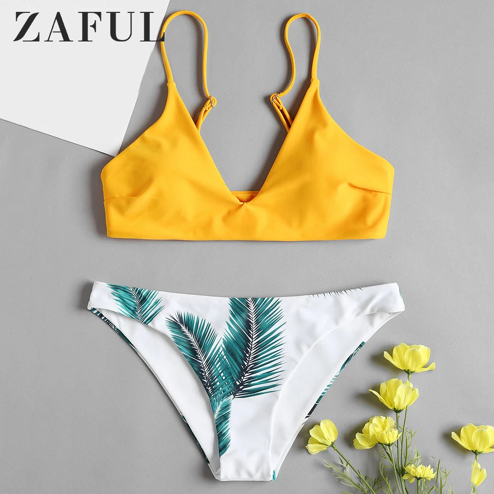 ZAFUL Тропическое бикини 2018 бюстгальтер с подкладкой и принтом в виде листьев
