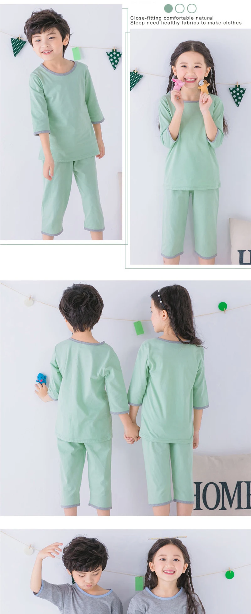 男女睡衣_春夏季韩版儿童短袖七分袖家居服空调服男女睡衣套装一件代发---阿里巴巴_05